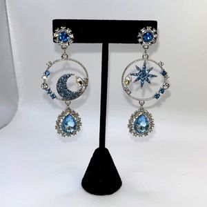 Rhinestone Moon & Stars Drop Earrings